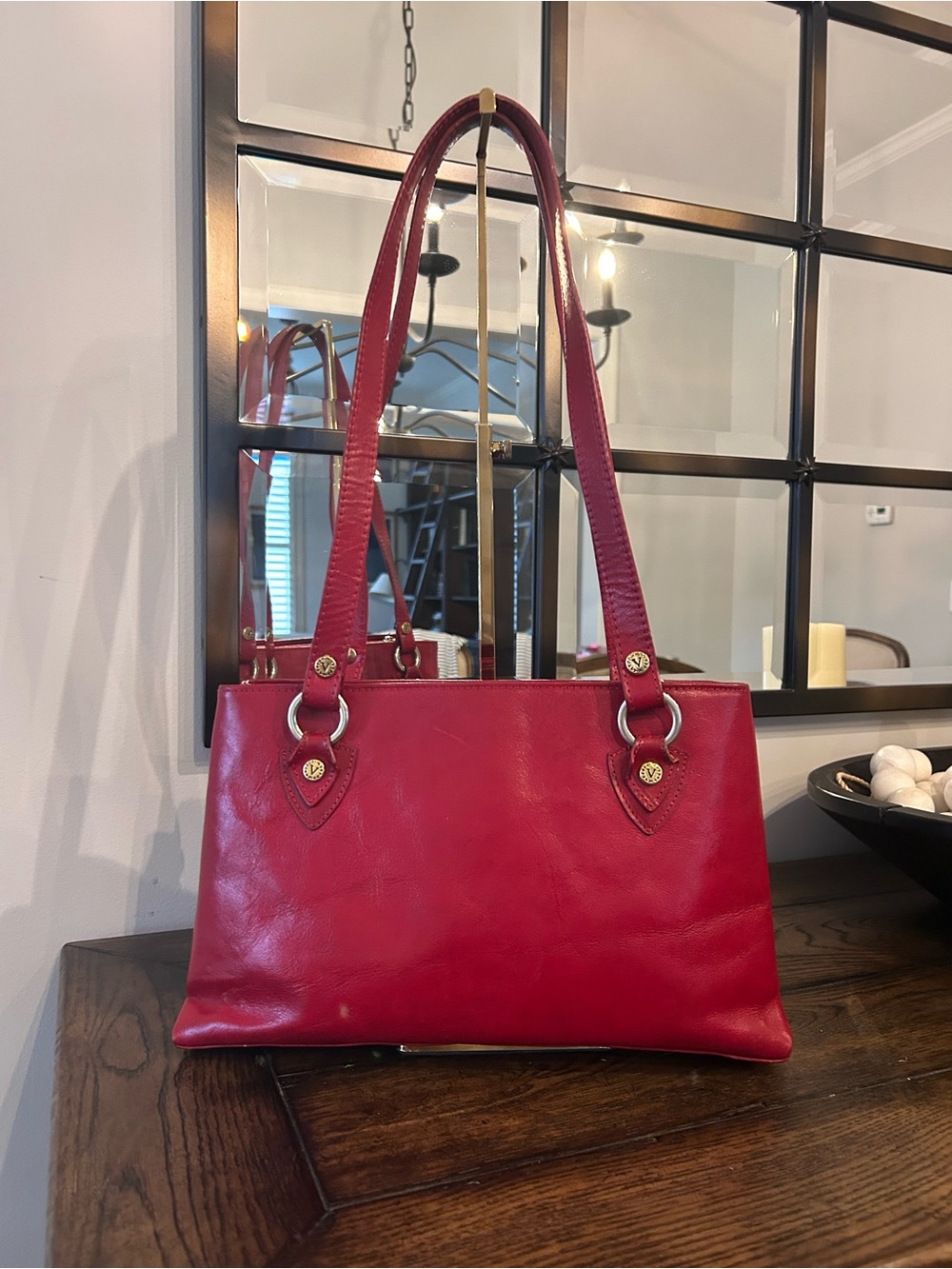 Valentina Italian red leather shoulder bag - Picture 5 of 14